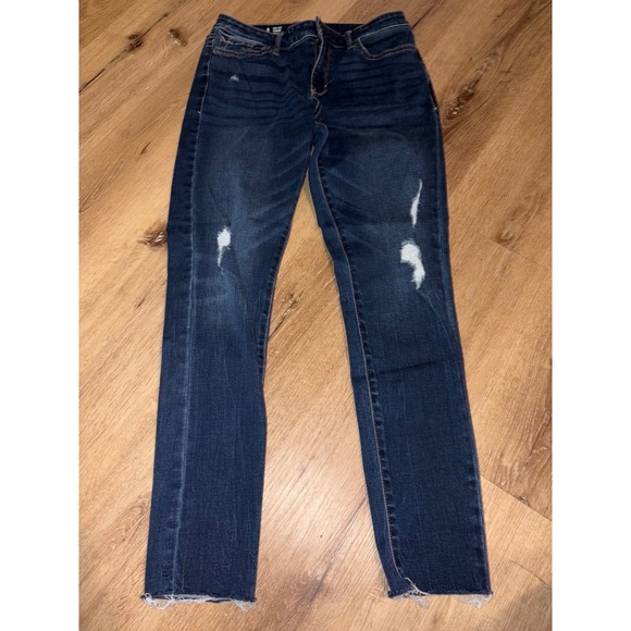 a.n.a Mid-Rise Jeggings Distressed Raw‎ Hem Dark Wash Denim Jeans Size 8 - Picture 1 of 4
